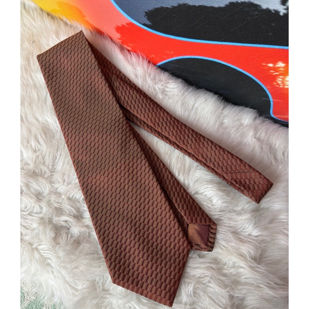 Jim Thompson Mens Silk Tie Copper Brown Geometric Basketweave Necktie